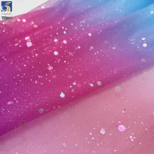 YX2044 2025 Hot Dirty Pink Purple Tulle Fabric Rainbow Gradient Ombre Tulle Fabric With Silver Glitter