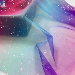 YX2044 2025 Hot Dirty Pink Purple Tulle Fabric Rainbow Gradient Ombre Tulle Fabric With Silver Glitter