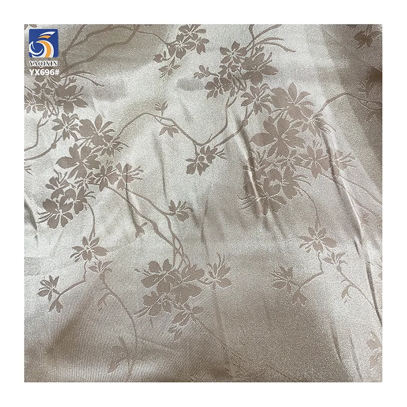 YX696 New Chinese Style Satin Fabric 110gsm Polyester Rose Floral Jacquard Dress Fabric for Women in Summer