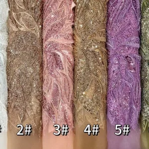 YX1051 Luxurious Lace Material Apricot Embroidery Beads Wedding Sequins Mesh Tulle Lace Fabrics for Evening Party Dresses
