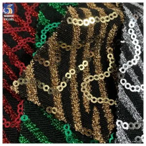 YX1391 250gsm Holographic 3mm Sequin Zigzag Jacquard Knit Fabric Shiny Metallic Thread Stage Dancewear Bag Sequin Fabric