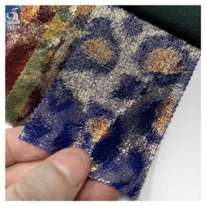 YX978 200gsm Spandex Highly Stretchable Ribbed Knit Lurex Fabric With Hot Stamping Leopard Print Lurex Fabric for Stage Dress