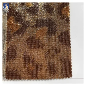 YX978 200gsm Spandex Highly Stretchable Ribbed Knit Lurex Fabric With Hot Stamping Leopard Print Lurex Fabric for Stage Dress