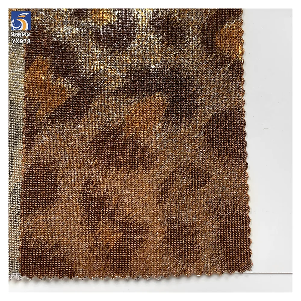 YX978 200gsm Spandex Highly Stretchable Ribbed Knit Lurex Fabric With Hot Stamping Leopard Print Lurex Fabric for Stage Dress
