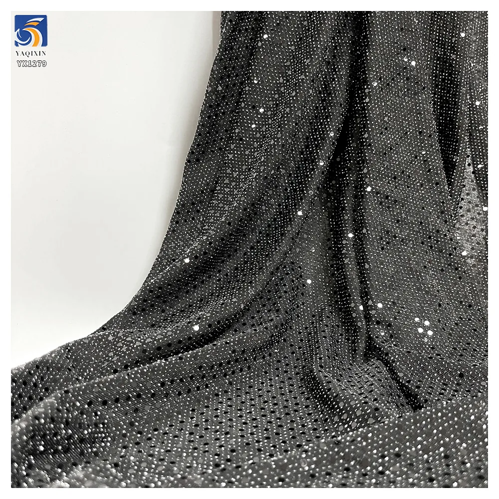 YX1279 130gsm New Arrival Nylon Spandex Stretch Laser Lurex Iridescent Sequin Fabric With Silver Dots for Party Dress Stretch