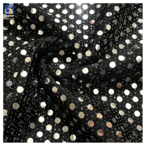 YX1279 130gsm New Arrival Nylon Spandex Stretch Laser Lurex Iridescent Sequin Fabric With Silver Dots for Party Dress Stretch
