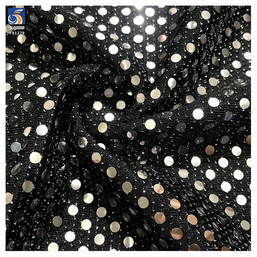 YX1279 130gsm New Arrival Nylon Spandex Stretch Laser Lurex Iridescent Sequin Fabric With Silver Dots for Party Dress Stretch