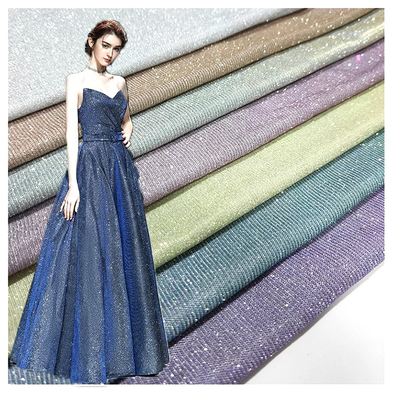 LF002 Custom 95 Polyester 5 Spandex Rib Knit Stretch Lurex Fabric Silver Shiny Metallic Lurex Fabric for Dress