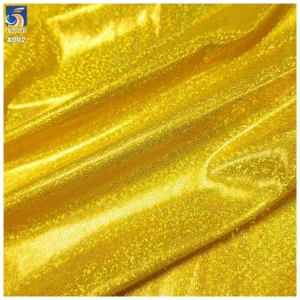 A002-2 Customized Polyester Spandex Golden Foil Laser Glitter Shiny Stretch Lurex Knitted Fabric for Party Dresses