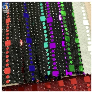 YX1280 130gsm Competitive Prices Straight Laser Lurex Spandex Stretch Dot Sequin Fabric for Fashion Performance Costumes