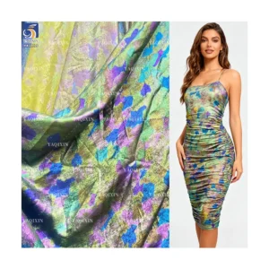 YX1139 New Tie-Dye Style Xiangyunsha Organza Fabric Polyester Gold Hot Stamping Cloud Print Organza Fabric for Fashion Dress