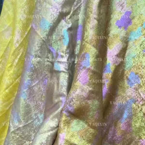 YX1139 New Tie-Dye Style Xiangyunsha Organza Fabric Polyester Gold Hot Stamping Cloud Print Organza Fabric for Fashion Dress