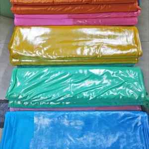 Wholesale Lurex 190gsm Polyester Spandex Stretch Soft Bronzing Foil Knit Fabric for Stage Clothing Reflective Fabric
