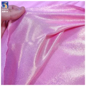Wholesale Lurex 190gsm Polyester Spandex Stretch Soft Bronzing Foil Knit Fabric for Stage Clothing Reflective Fabric