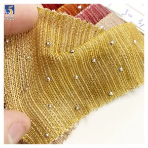 YX1282 Recently Popular Polyester Knitted Chiffon Striped Fabric With Rhinestones Latin Dance Costume Lurex Chiffon Fabric