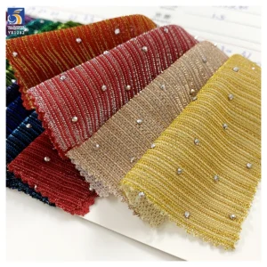 YX1282 Recently Popular Polyester Knitted Chiffon Striped Fabric With Rhinestones Latin Dance Costume Lurex Chiffon Fabric