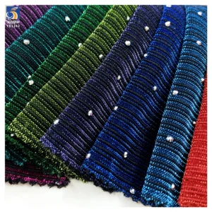 YX1282 Recently Popular Polyester Knitted Chiffon Striped Fabric With Rhinestones Latin Dance Costume Lurex Chiffon Fabric