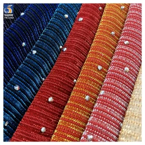 YX1282 Recently Popular Polyester Knitted Chiffon Striped Fabric With Rhinestones Latin Dance Costume Lurex Chiffon Fabric