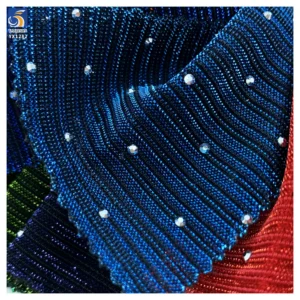 YX1282 Recently Popular Polyester Knitted Chiffon Striped Fabric With Rhinestones Latin Dance Costume Lurex Chiffon Fabric