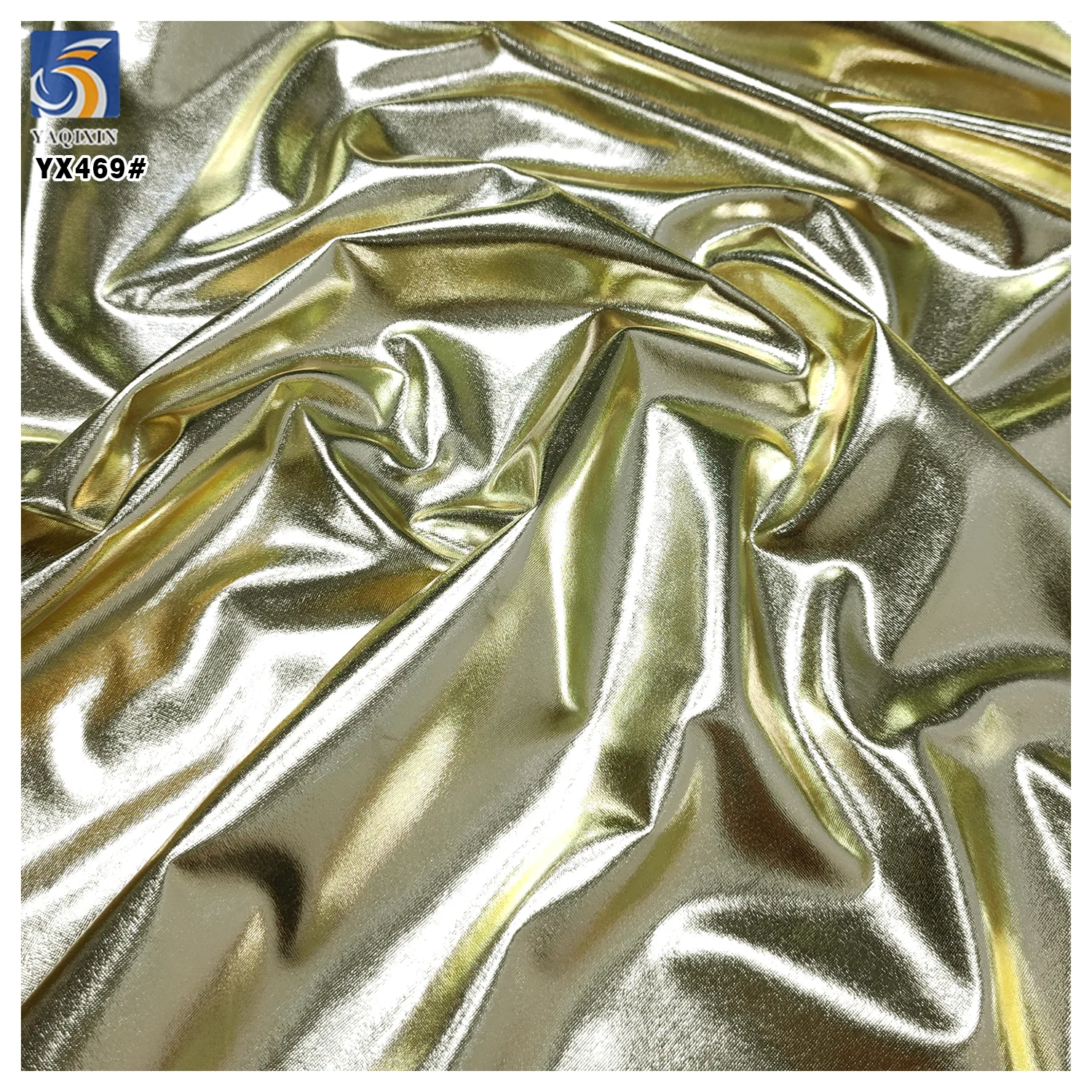 YX469 Laser 95 Polyester 5 Spandex Shiny Stretch Knit Fabric Single-sided Polyester Golden Shiny Fabric for Prom Dress