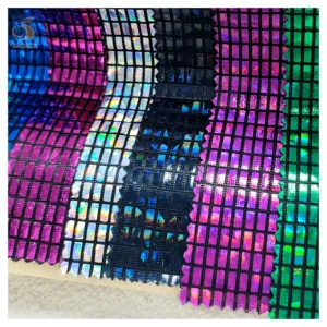 Latest Square Bricks Sparkly Lurex Hot Stamping Foil Fabric Polyester Stretch Soft Mosaic Glitter Plaid Fabric