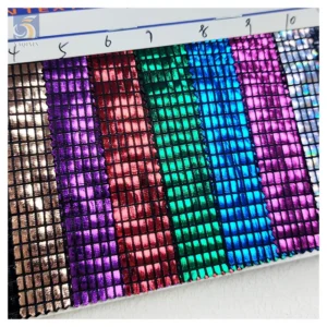 Latest Square Bricks Sparkly Lurex Hot Stamping Foil Fabric Polyester Stretch Soft Mosaic Glitter Plaid Fabric