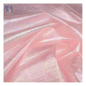 Wholesale Prices Polyester Shiny Sheer Bubble Organza Fabric Roll Metallic Glossy Iridescent Organza Colors Fabric