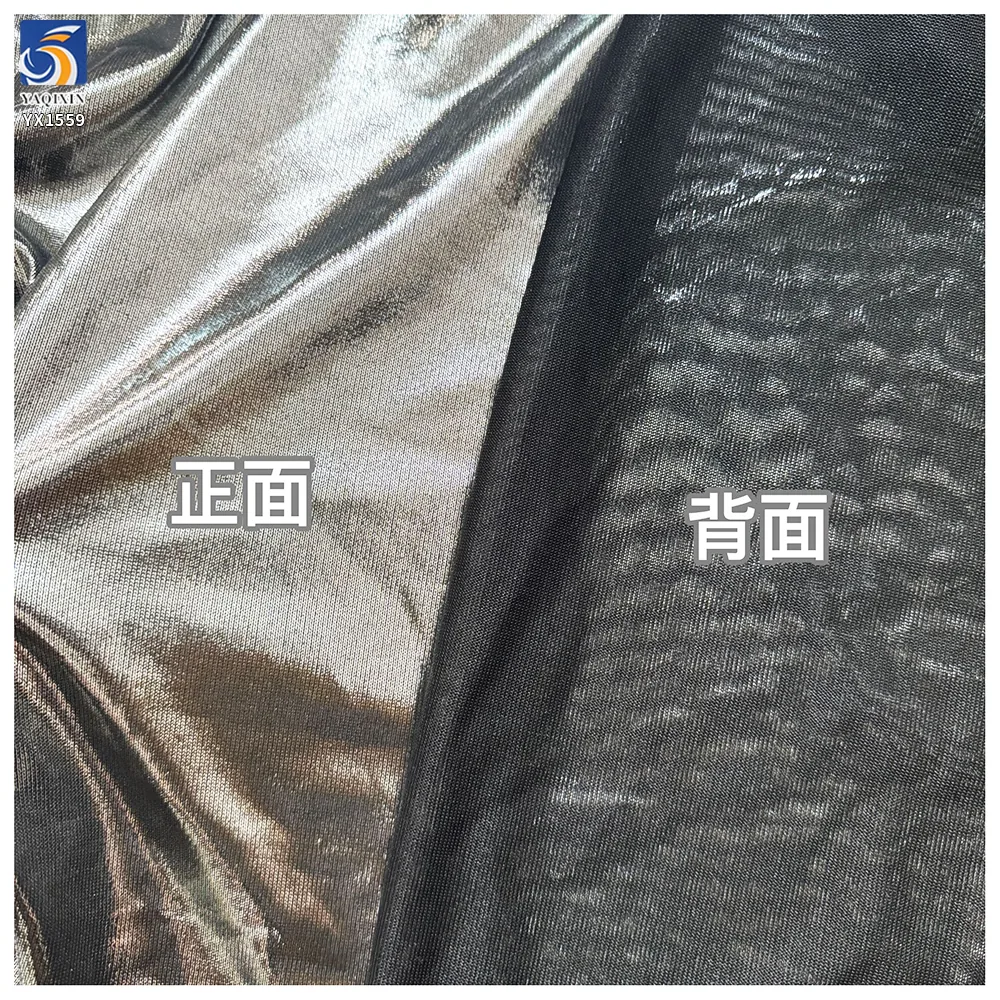 YX1559 180gsm 98% Polyester 2% Spandex Full Coverage Silver Foil Printed Stretch Knit Fabric for Stagewear and Fashion Apparel