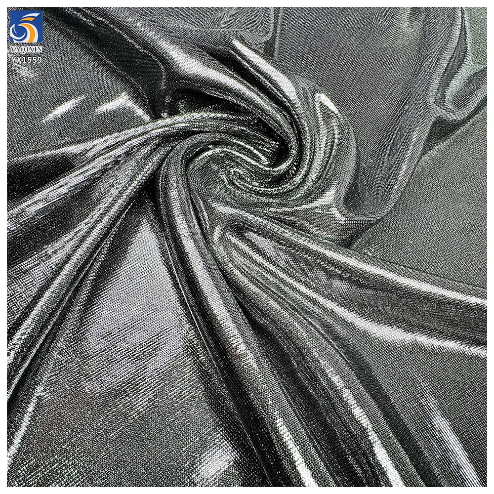 YX1559 180gsm 98% Polyester 2% Spandex Full Coverage Silver Foil Printed Stretch Knit Fabric for Stagewear and Fashion Apparel