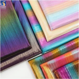 YX1558 Iridescent Holographic Foil Rib Knit Stretch Fabric Glossy 95% Polyester 5% Spandex for Women's Dresses and Tops