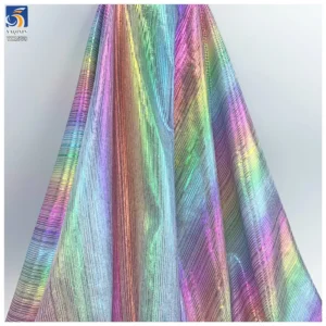 YX1558 Iridescent Holographic Foil Rib Knit Stretch Fabric Glossy 95% Polyester 5% Spandex for Women's Dresses and Tops