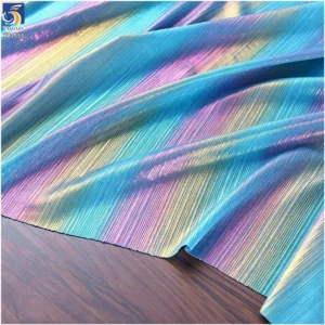 YX1558 Iridescent Holographic Foil Rib Knit Stretch Fabric Glossy 95% Polyester 5% Spandex for Women's Dresses and Tops