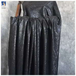 YX1556 Metallic Foil Printed Lurex Crinkle Chiffon Fabric 120gsm Bark Texture Material for Evening Dresses