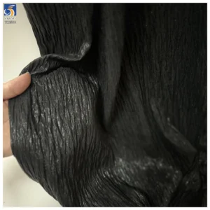 YX1556 Metallic Foil Printed Lurex Crinkle Chiffon Fabric 120gsm Bark Texture Material for Evening Dresses