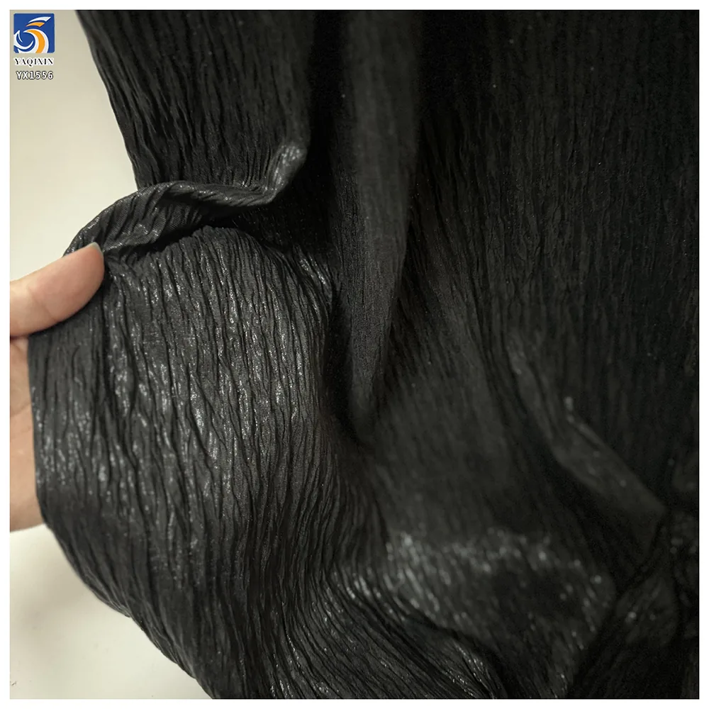 YX1556 Metallic Foil Printed Lurex Crinkle Chiffon Fabric 120gsm Bark Texture Material for Evening Dresses