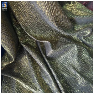 YX1556 Metallic Foil Printed Lurex Crinkle Chiffon Fabric 120gsm Bark Texture Material for Evening Dresses