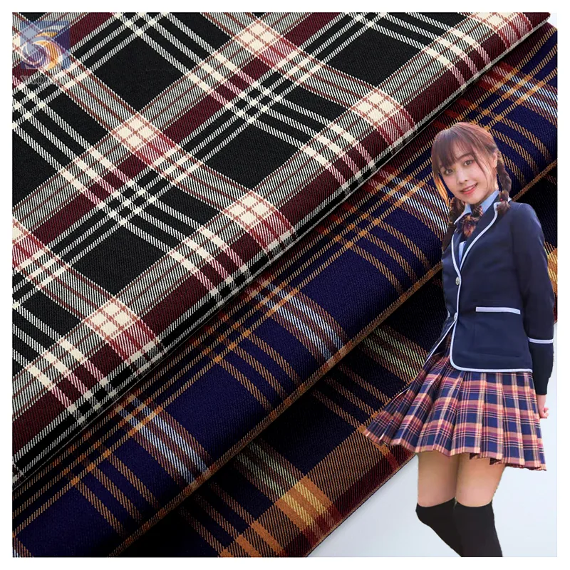 Wholesale Stretch Polyester Checked Fabric for School Uniform Japanese London Design Short Skirt Yarn-Dyed Fabric