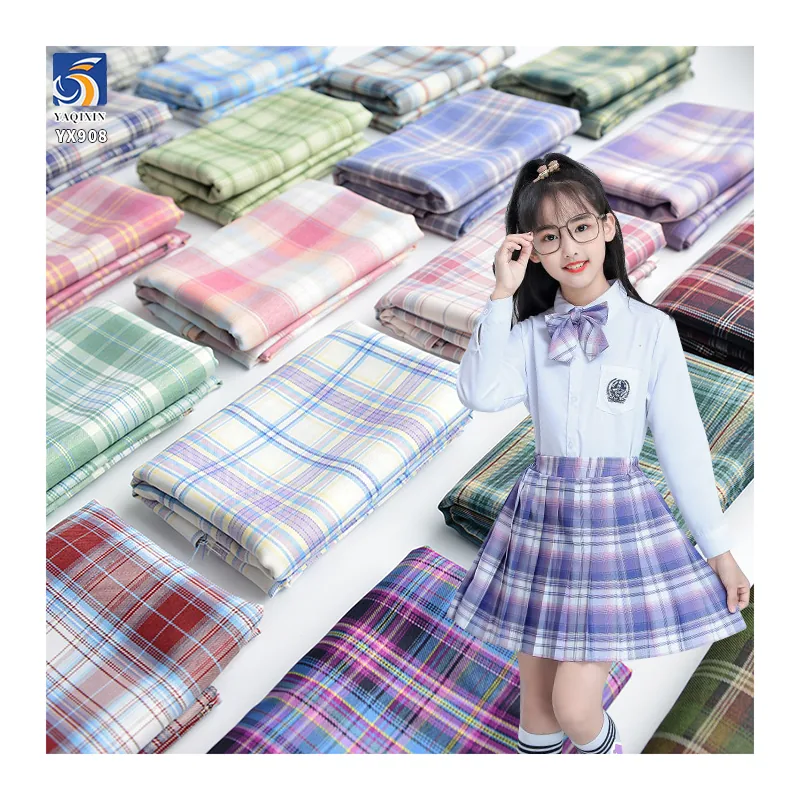 YX908 Wholesale Japanese School Uniform Skirt Fabric 180gsm Polyester Jk Yarn-Dyed Plaid Fabric for Students