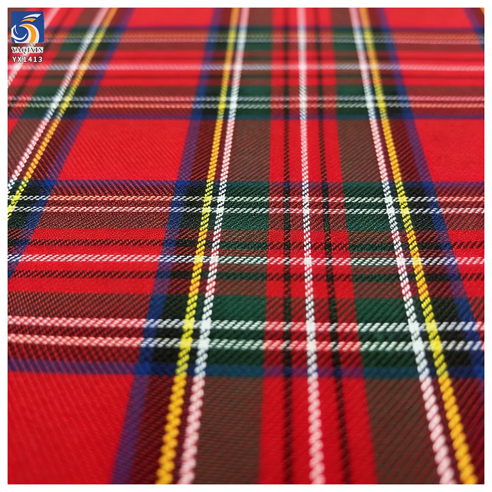 YX1413 China Good Quality Woven TR Suit Fabric Cotton Polyester Red Plaid Yarn Dyed Fabric for Pleated Skirt Dress
