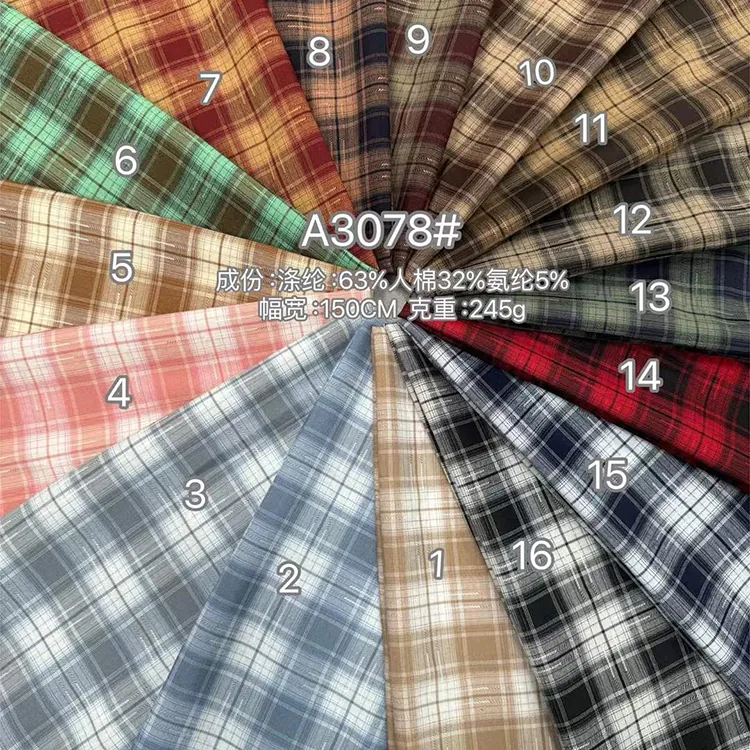 YX121 180gsm High-Quality Yarn-Dyed Checked Plaid Jk Fabrics TR Polyester/Cotton School Shirt Fabric Cheap for Sales
