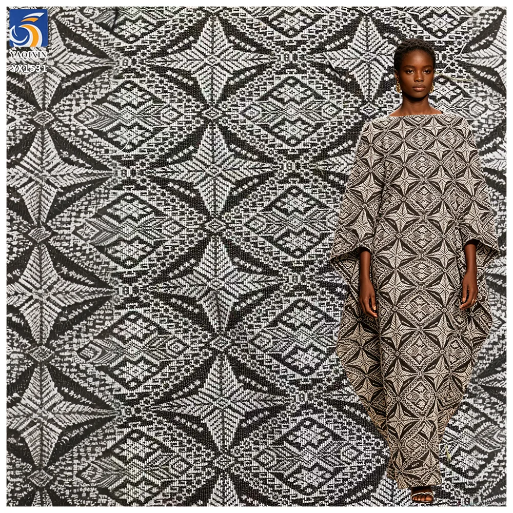 YX1531 Geometric Yarn Dyed Jacquard Fabric 70% Polyester 30% Cotton Woven Material for Dresses and Handbags