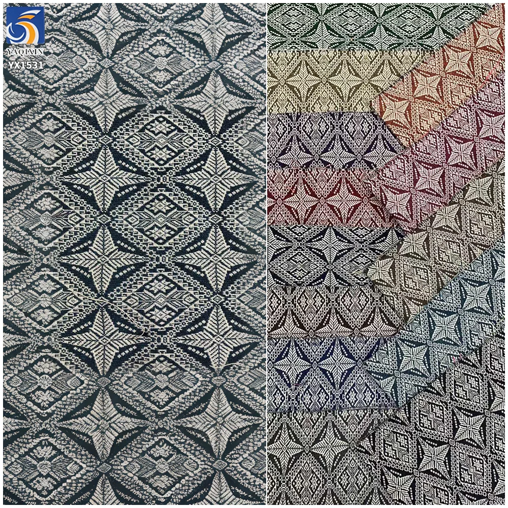 YX1531 Geometric Yarn Dyed Jacquard Fabric 70% Polyester 30% Cotton Woven Material for Dresses and Handbags