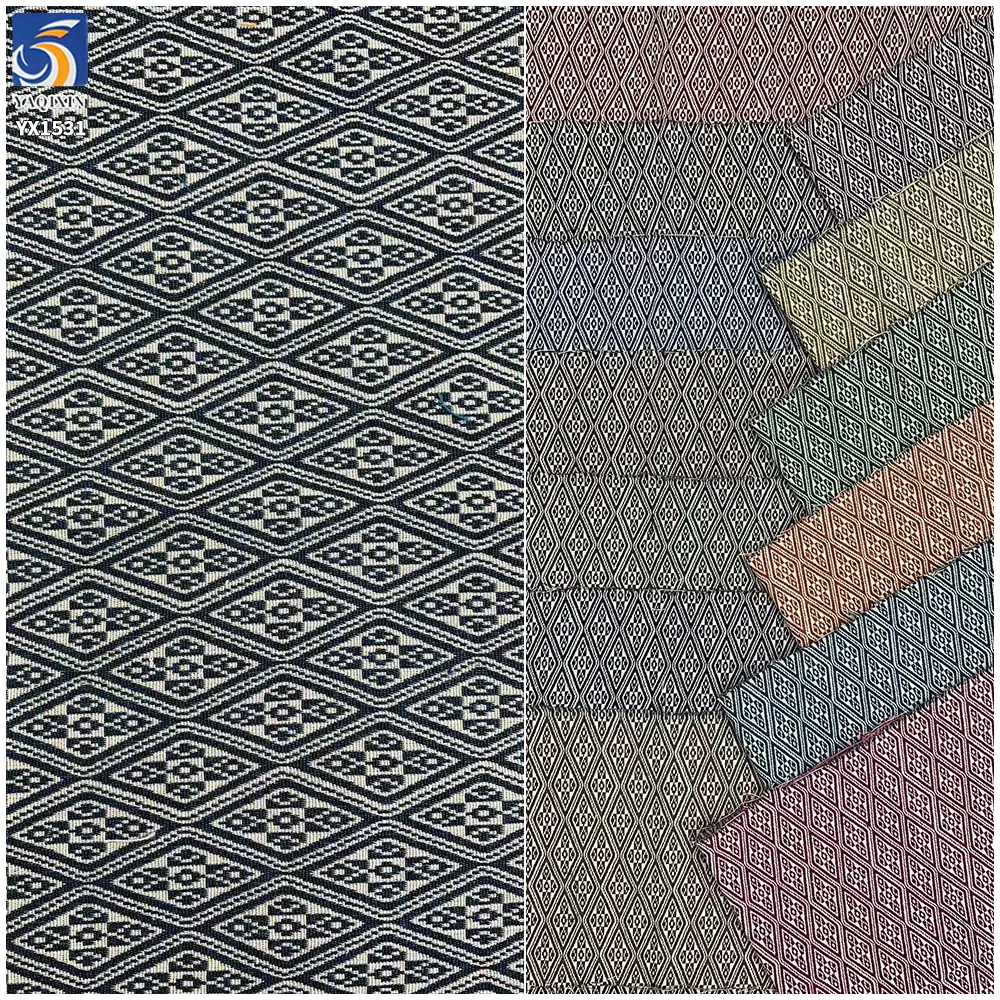 YX1531 Geometric Yarn Dyed Jacquard Fabric 70% Polyester 30% Cotton Woven Material for Dresses and Handbags