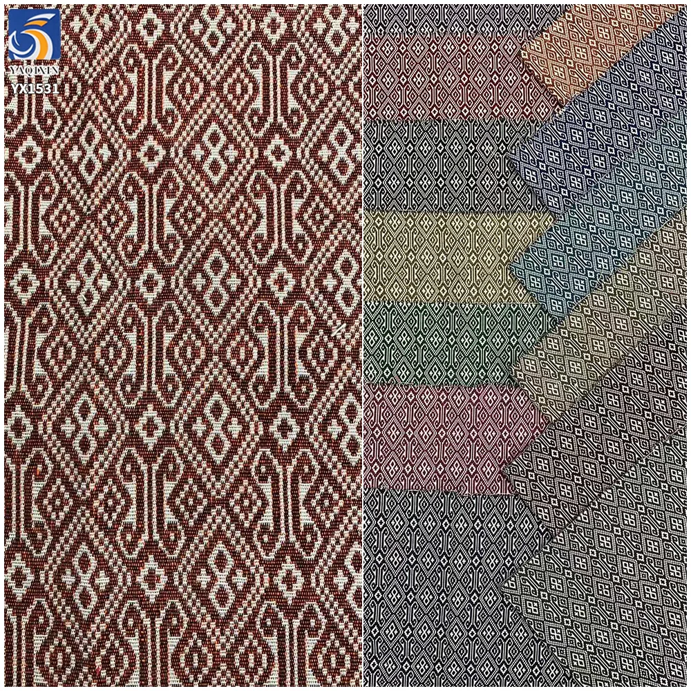 YX1531 Geometric Yarn Dyed Jacquard Fabric 70% Polyester 30% Cotton Woven Material for Dresses and Handbags