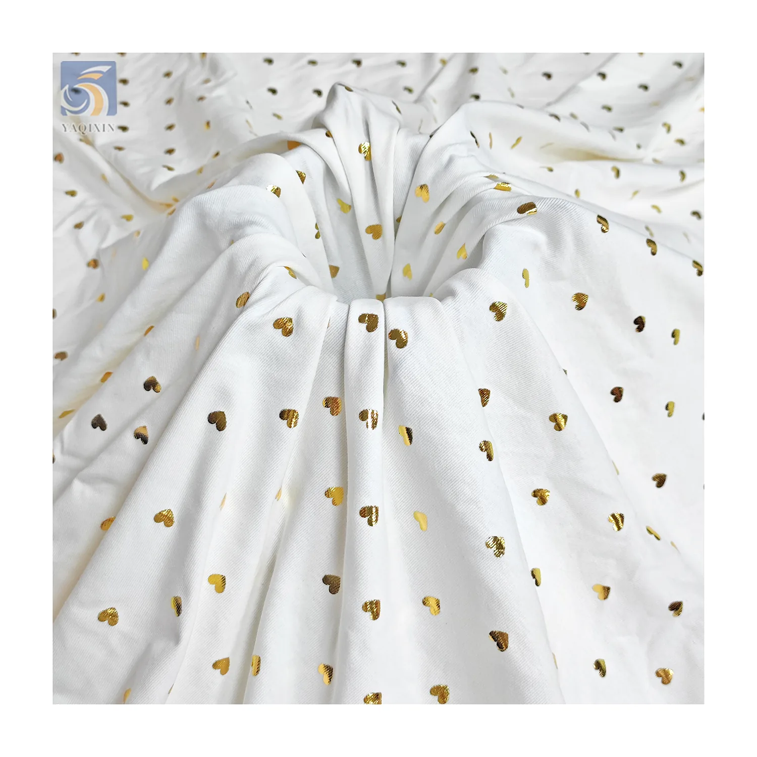S07 Custom Heart Foil Printed 40S 1X1 Rib Knitted Cotton Jersey Fabric Cotton Spandex Stretch T-shirts Sportswear Fabric