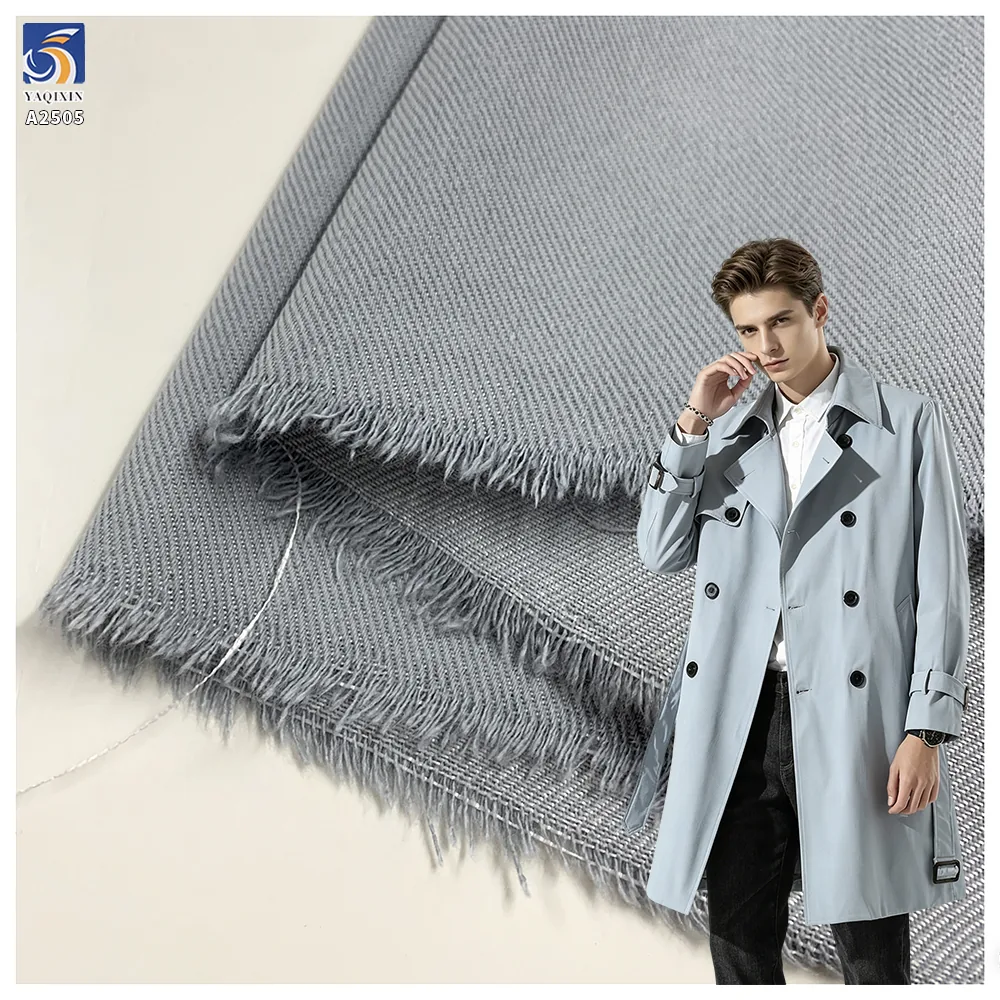 A2505 2026 New 300D 260gsm Thick Washed Jean Denim Look Fabric Cotton Lyocell Polyester Woven Trench Coat Outerwear Fabric