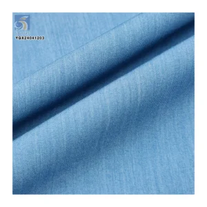 Factory Wholesale Sky Blue Light Denim Fabric 35% Polyester 65% Rayon Cavalry Twill Polyester Denim Fabric for Shirt Skirt