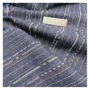 YX997 250g/m² 11oz 75% Cotton 25% Polyester Washed Denim Fabric Vintage-Style Jacquard Cotton Striped Denim Fabric for Pant