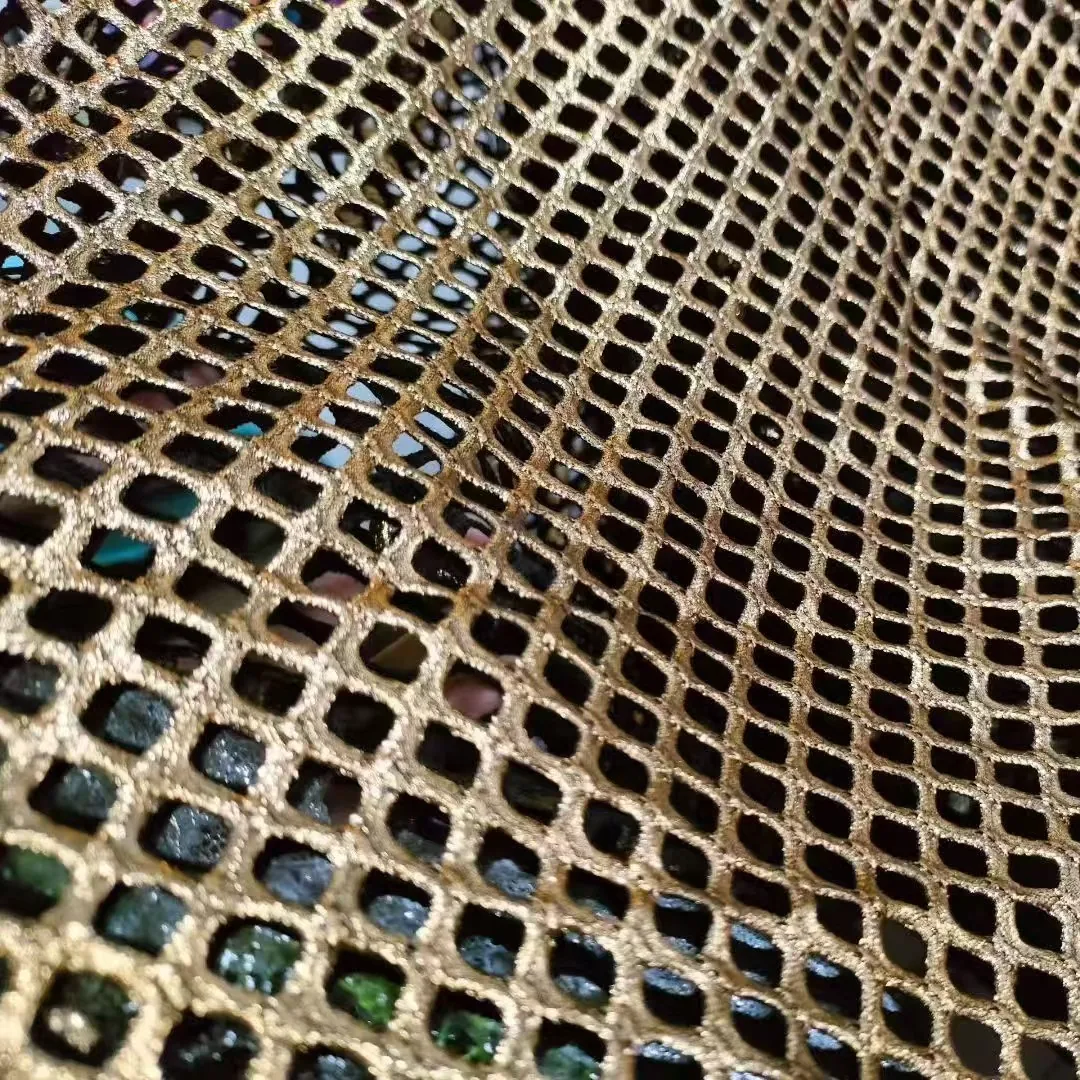 YX1619 Openwork Shiny Mesh Fabric Foil Finish Stretch Knit Textile for Fashion Clothing and Layered Garments