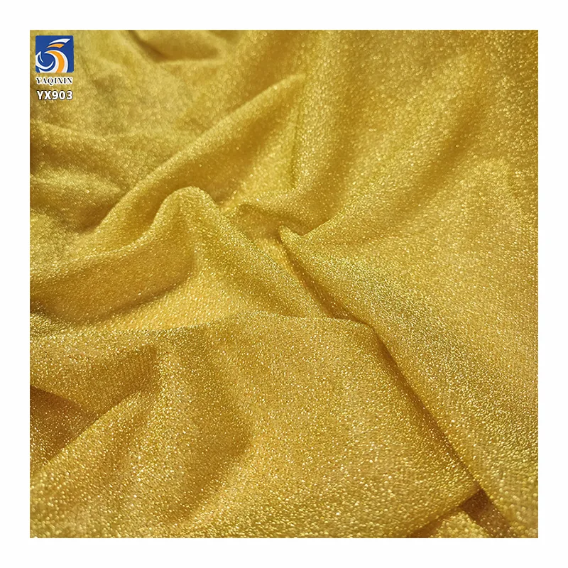 YX903 70gsm Stretch Gold and Silver Glitter Polyester Fabric for Women's Fashion Tops Bright Silk Stretch Glitter Fabric